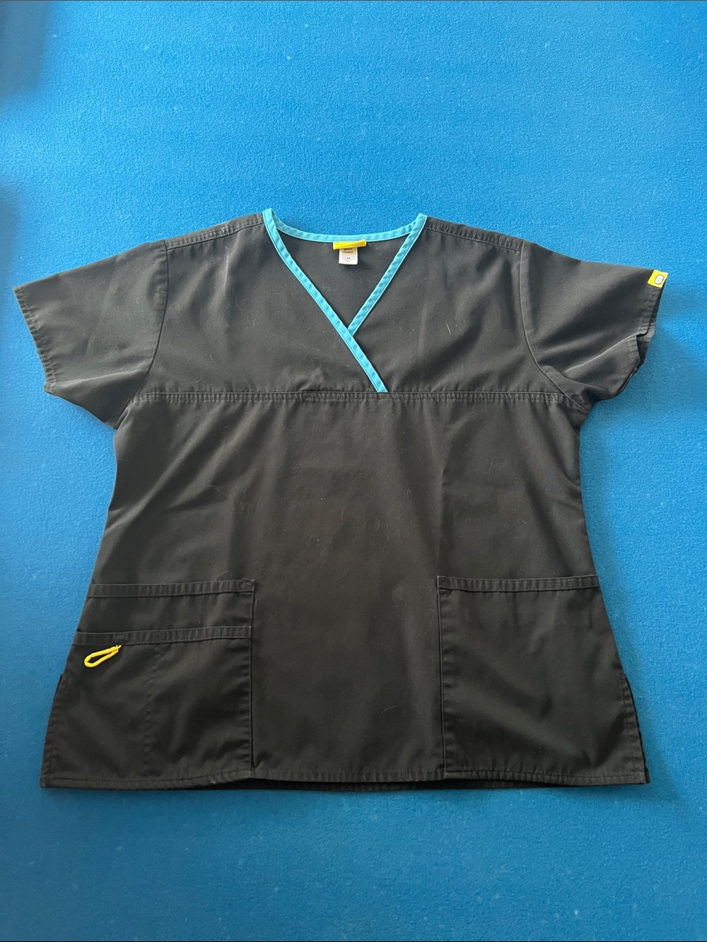 Women’s Black Scrub Top with Teal Trim - Medical V-Neck